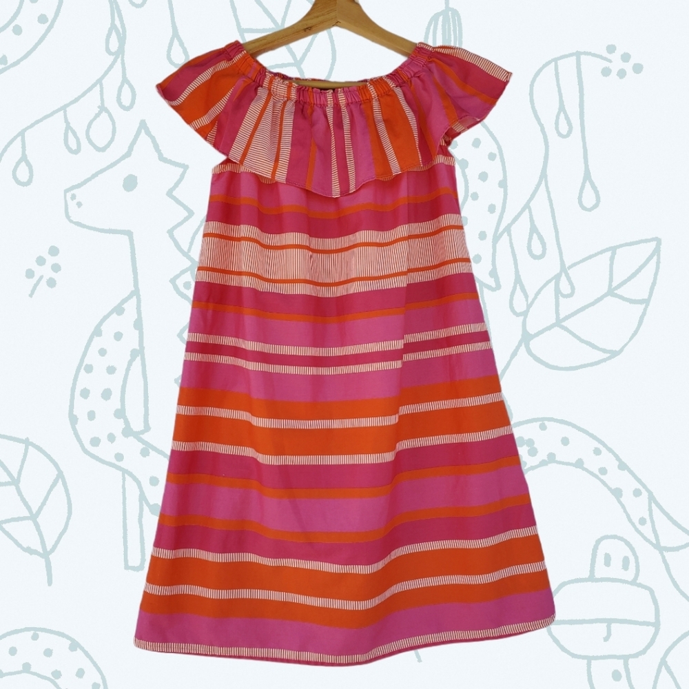 Land's End Striped Ruffled Shoulder Dress Size M